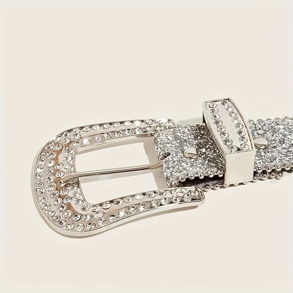 Sparkling Glitter PU Leather Belts Trendy Solid Color Y2K Waistband